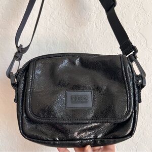PINK Victoria's Secret Black Metallic Crossbody Bag Adjustable Strap